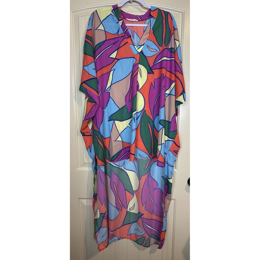Impressions Destiny Oversized High-Low Caftan Tunic Kimono Sz S‎ Beachy Cruise